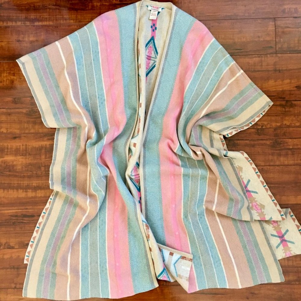 Cordillera Woven Patterned Cotton Ruana Open Poncho Cardigan - Picture 2 of 10